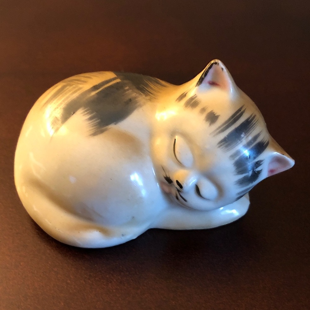Vintage Porcelain Sleeping Cat Figurine Japan